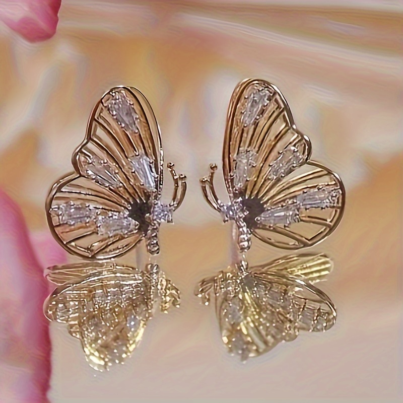 Glitter Butterfly Stud Earrings for Women April Birthstone